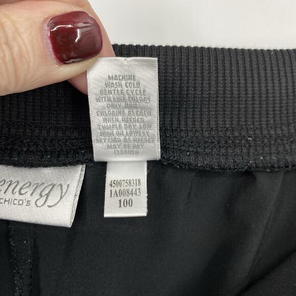 Chicos 2 Tech Pants Size Large Black flat Front Zip Elastic Waist Zenergy - Picture 7 of 9